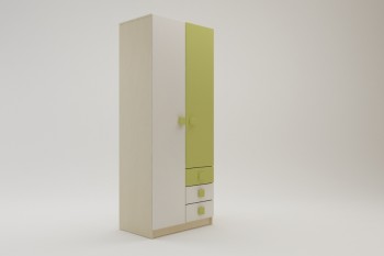 Шкаф 2-х створчатый с ящиками Эппл (Зеленый/Белый/корпус Клен) в Карасуке - karasuk.mebel54.com | фото