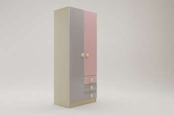 Шкаф 2-х створчатый с ящиками Грэйси (Розовый/Серый/корпус Клен) в Карасуке - karasuk.mebel54.com | фото