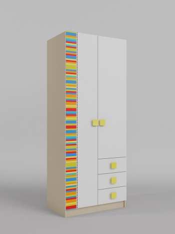 Шкаф 2-х створчатый с ящиками Клаксон без машинок (Белый/корпус Клен) в Карасуке - karasuk.mebel54.com | фото