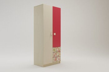Шкаф 2-х створчатый с ящиками Ретвит (Бежевый/Красный/корпус Клен) в Карасуке - karasuk.mebel54.com | фото