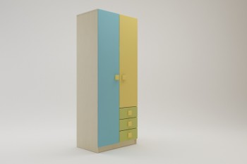 Шкаф 2-х створчатый с ящиками Смайли (Желтый/Голубой/Зеленый/корпус Клен) в Карасуке - karasuk.mebel54.com | фото