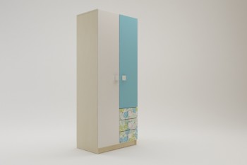 Шкаф 2-х створчатый с ящиками Твит (Белый/Зеленый/корпус Клен) в Карасуке - karasuk.mebel54.com | фото