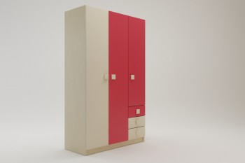 Шкаф 3-х створчатый с ящиками Бэрри (Бежевый/Красный/корпус Клен) в Карасуке - karasuk.mebel54.com | фото