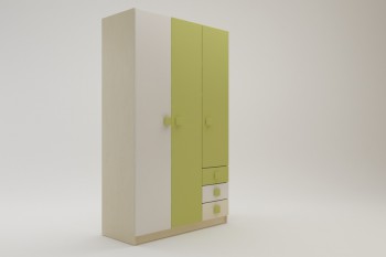 Шкаф 3-х створчатый с ящиками Эппл (Зеленый/Белый/корпус Клен) в Карасуке - karasuk.mebel54.com | фото