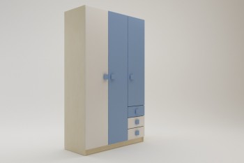 Шкаф 3-х створчатый с ящиками Скай (Синий/Белый/корпус Клен) в Карасуке - karasuk.mebel54.com | фото