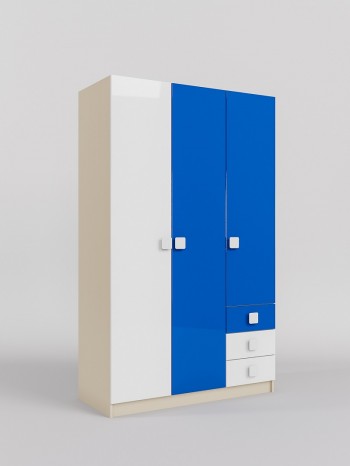 Шкаф 3-х створчатый с ящиками Скай люкс (Синий/Белый/корпус Клен) в Карасуке - karasuk.mebel54.com | фото