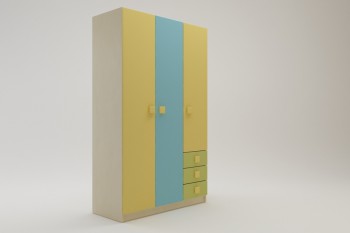 Шкаф 3-х створчатый с ящиками Смайли (Желтый/Голубой/Зеленый/корпус Клен) в Карасуке - karasuk.mebel54.com | фото