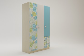 Шкаф 3-х створчатый с ящиками Твит (Белый/Зеленый/корпус Клен) в Карасуке - karasuk.mebel54.com | фото