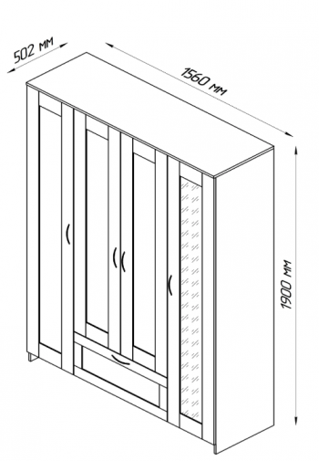 Шкаф четырехдверный Сириус с 1 зеркалом и 1 ящиком белый в Карасуке - karasuk.mebel54.com | фото