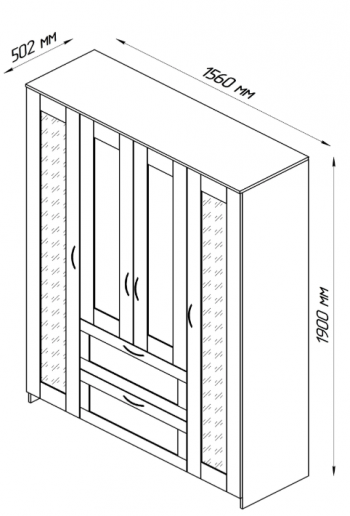 Шкаф четырехдверный Сириус с 1 зеркалом и 2 ящиками белый в Карасуке - karasuk.mebel54.com | фото