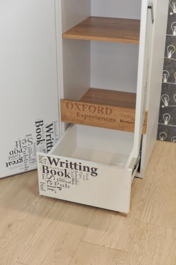 Шкаф для белья «Оксфорд» (Ривьера/Белый с рисунком) в Карасуке - karasuk.mebel54.com | фото