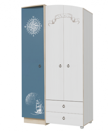 Шкаф для одежды Бриз 1200 Дуб ривьера/ Рамух белый/синий в Карасуке - karasuk.mebel54.com | фото