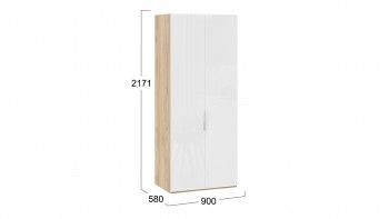 Шкаф для одежды с 2 глухими дверями «Эмбер» Яблоня Беллуно/Белый глянец в Карасуке - karasuk.mebel54.com | фото
