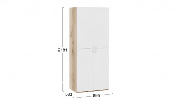 Шкаф для одежды с 2-мя дверями «Фьюжн» Дуб Делано/Белый глянец в Карасуке - karasuk.mebel54.com | фото