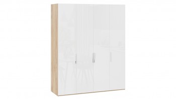 Шкаф для одежды с 4 глухими дверями «Эмбер» Яблоня Беллуно/Белый глянец в Карасуке - karasuk.mebel54.com | фото