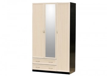 Шкаф для платья и белья 3-х дверный с профилем МДФ с 1 малым зеркалом Венге/Дуб выбеленный в Карасуке - karasuk.mebel54.com | фото