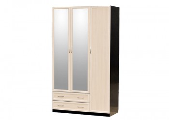Шкаф для платья и белья 3-х дверный с профилем МДФ с 2 малыми зеркалами Венге/Дуб выбеленный в Карасуке - karasuk.mebel54.com | фото