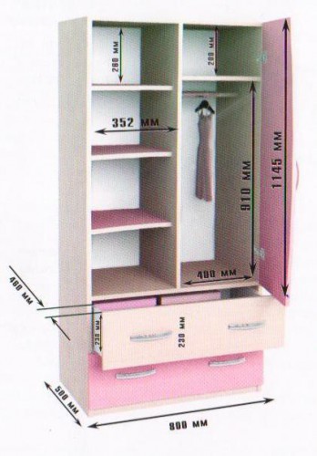 Шкаф двухстворчатый Дуб молочный/Розовый в Карасуке - karasuk.mebel54.com | фото