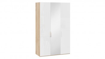 Шкаф комбинированный с 2 глухими и 1 зеркальной дверями правый «Эмбер» Яблоня Беллуно/Белый глянец в Карасуке - karasuk.mebel54.com | фото