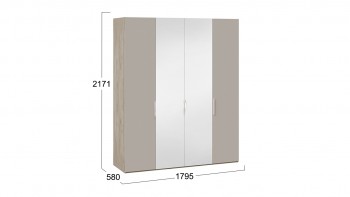 Шкаф комбинированный с 2 глухими и 2 зеркальными дверями «Эмбер» Баттл Рок/Серый глянец в Карасуке - karasuk.mebel54.com | фото