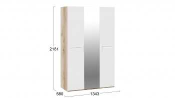 Шкаф комбинированный с 3-мя дверями «Фьюжн» Дуб делано/Белый глянец в Карасуке - karasuk.mebel54.com | фото