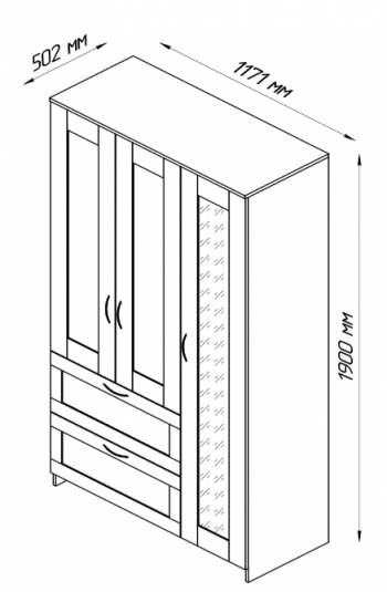 Шкаф трехдверный Сириус с зеркалом и 2 ящиками дуб венге в Карасуке - karasuk.mebel54.com | фото