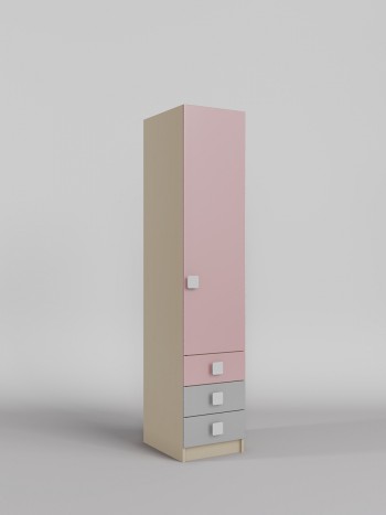 Шкаф угловой (секция с ящиками) Грэйси (Розовый/Серый/корпус Клен) в Карасуке - karasuk.mebel54.com | фото